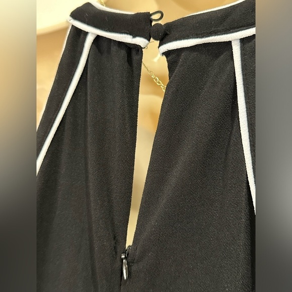 INC Contrast Piping Halter Jumpsuit Black White Stripe Straight Leg Large Chic - Picture 11 of 15